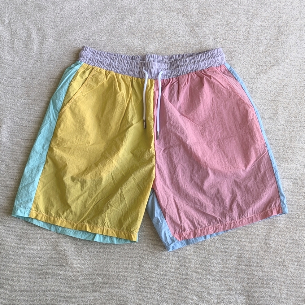 Vibrant Yellow and Pink Men's Swim Trunks
